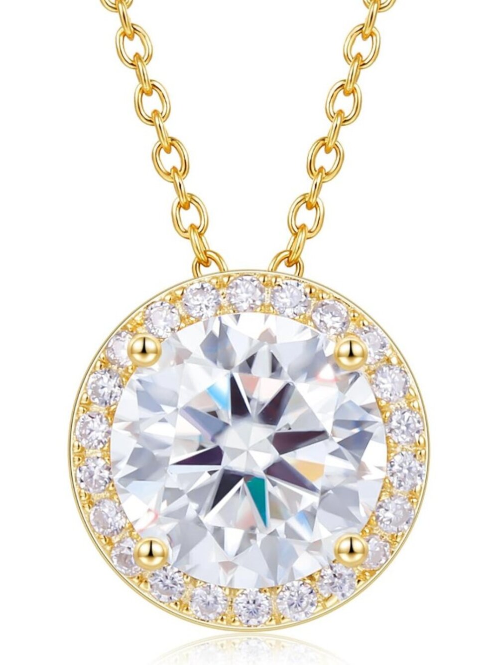 Stunning Moissanite Halo Necklace for Women, 0.5CT-4.0CT, 18K Gold Vermeil, Gift